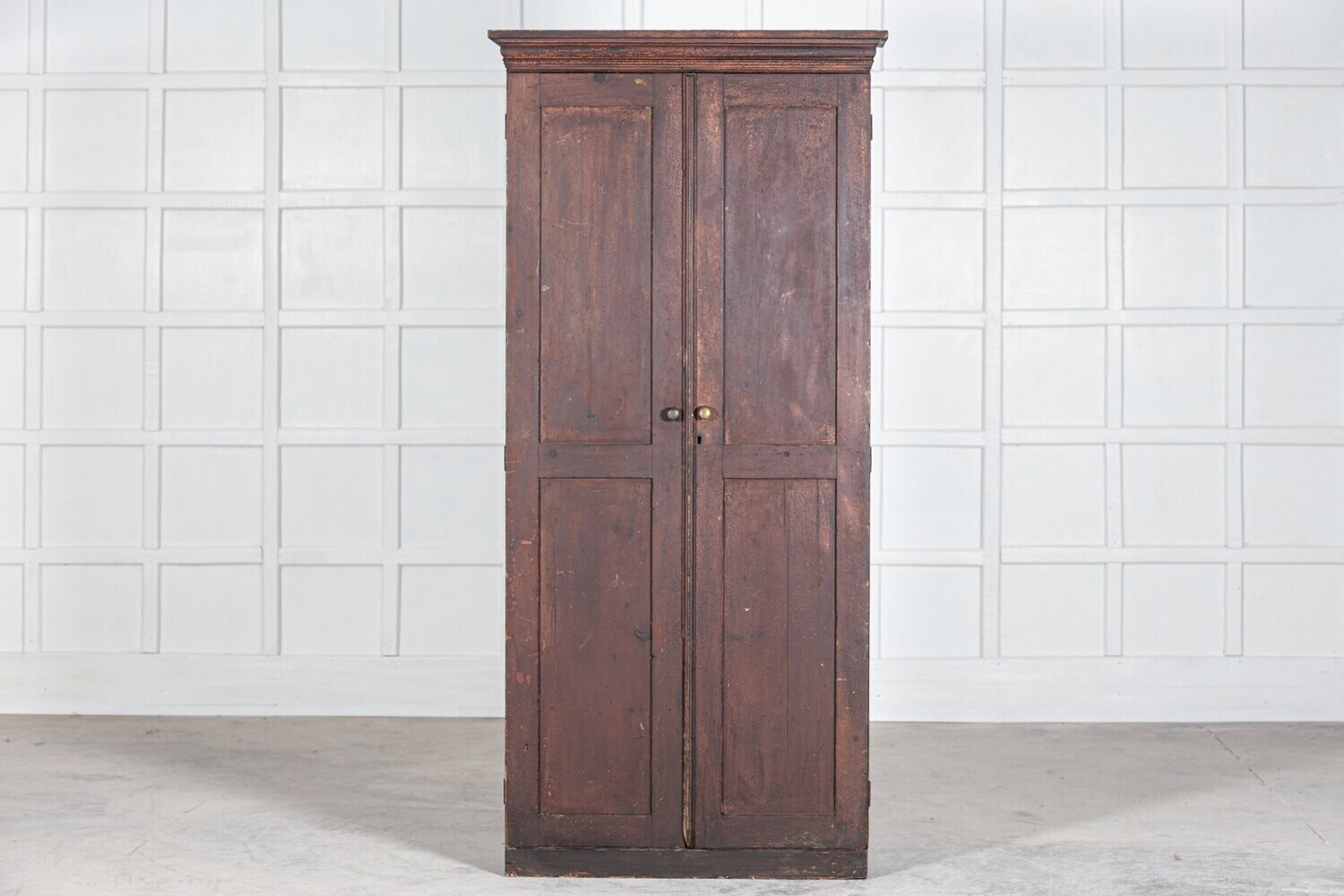 19thC English Painted Slim Pine Cupboard