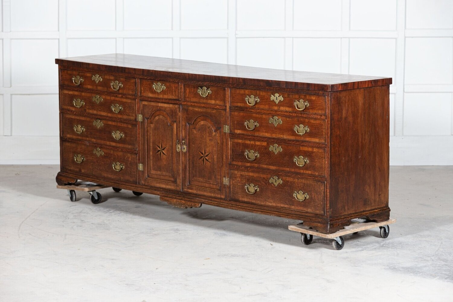 Large English 18thC George I Oak Dresser Base