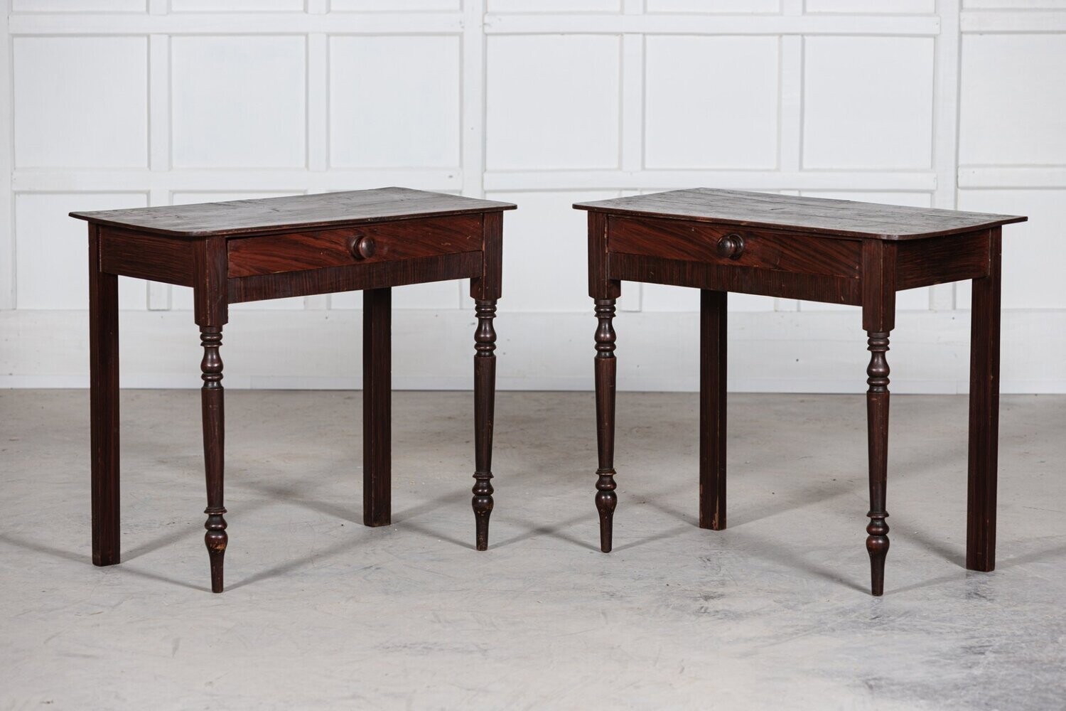 Pair 19thC English Vernacular Faux Rosewood Pine Side Tables