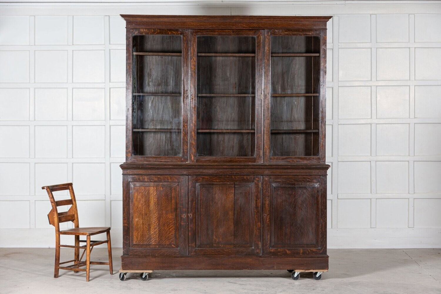 Large English 19thC Oak Glazed Bookcase