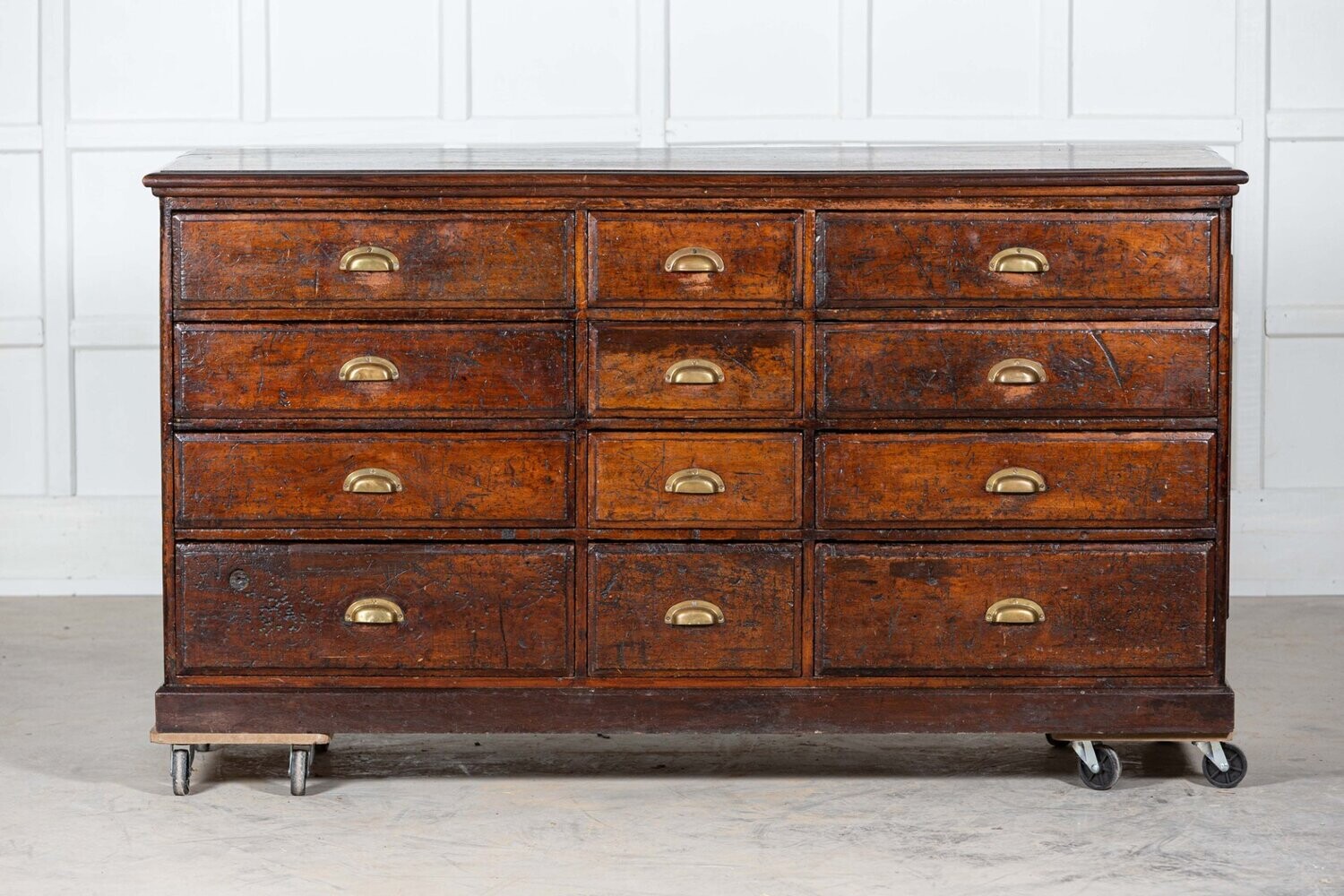 Large 19thC English Oak Merchant Chest Drawers