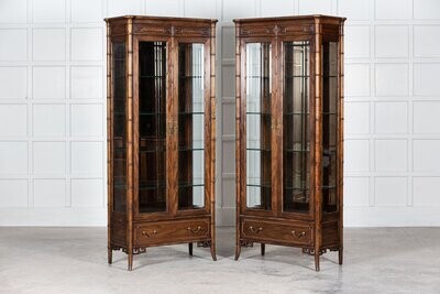 Walnut Faux Bamboo Glazed Display Cabinet