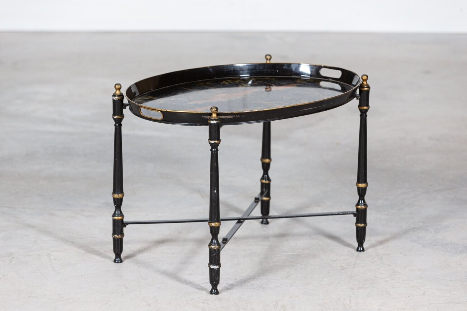 Mid Century Italian Chinoiserie Iron Tole Ware Tray Table