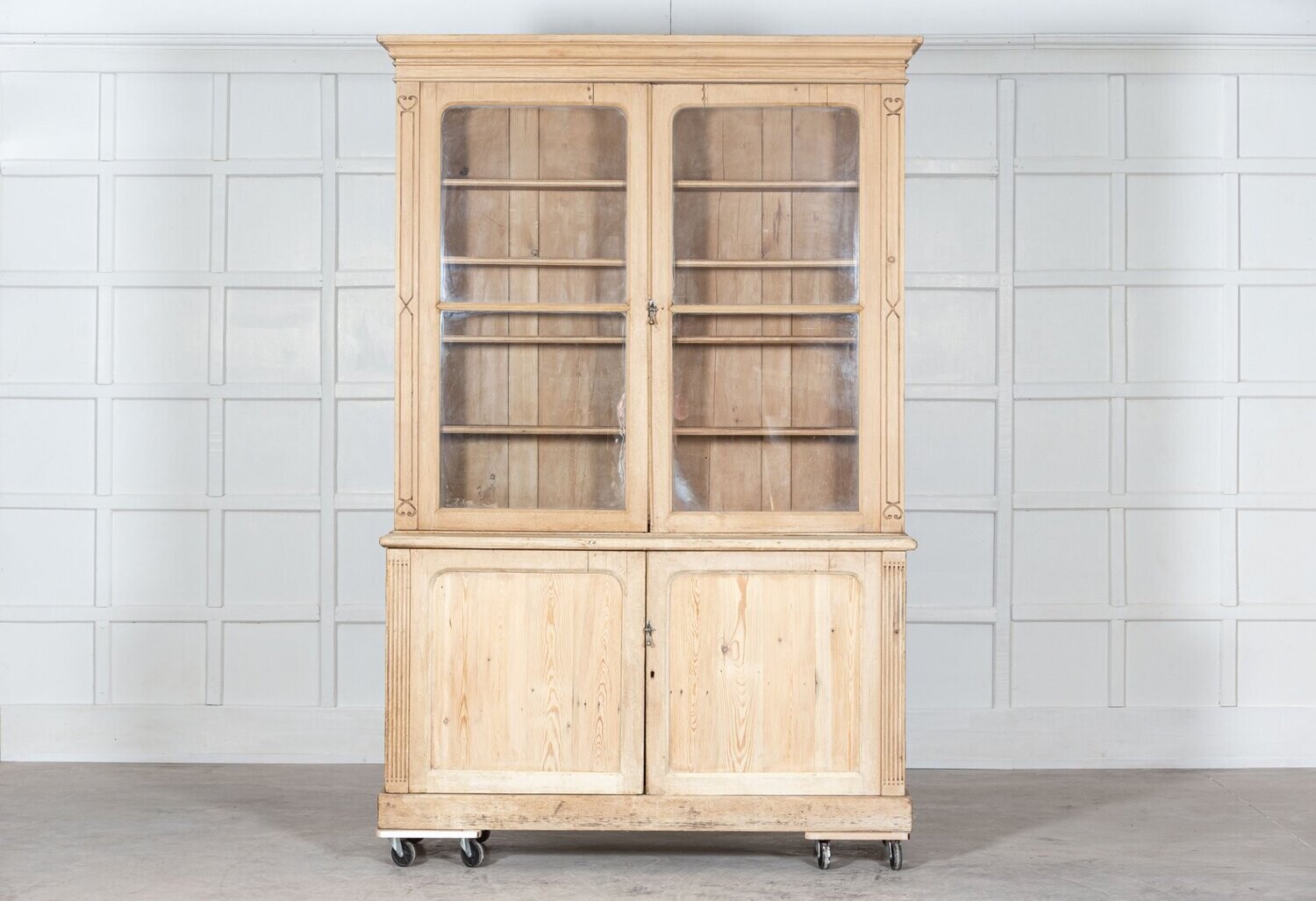 19thC English Pine Glazed Dresser Cabinet