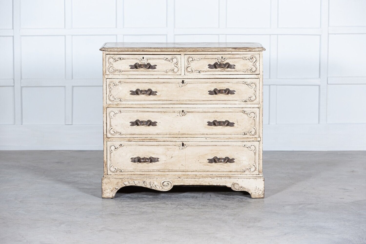 19thC French Painted Pine Graduated Chest of Drawers