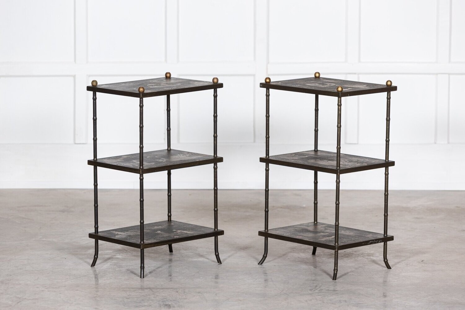 Pair Mid Century ‘Harrods’ Chinoiserie 3 Tier Etageres