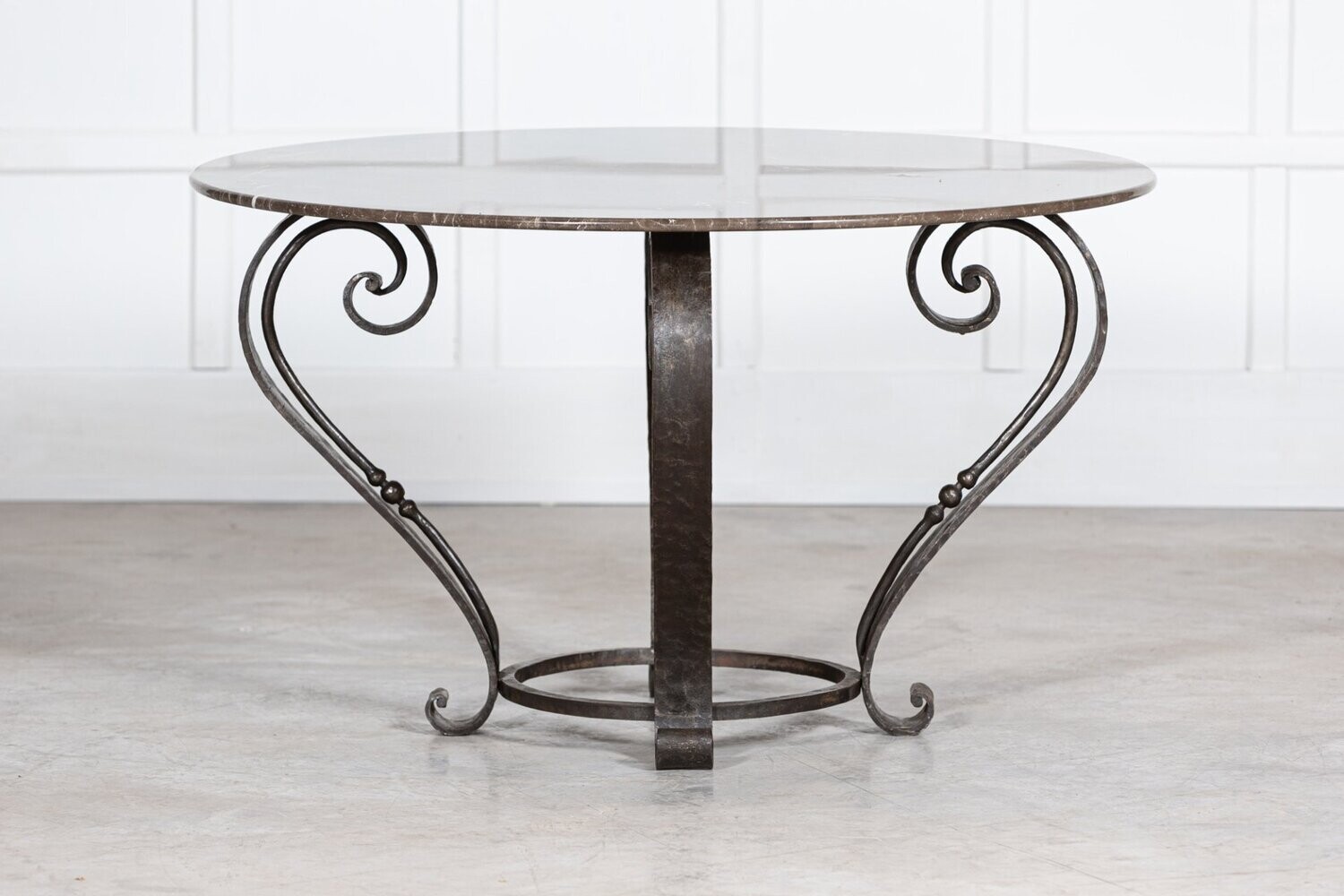 Large English Circular Marble Top Wrought Iron Table