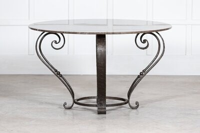 Large English Circular Marble Top Wrought Iron Table