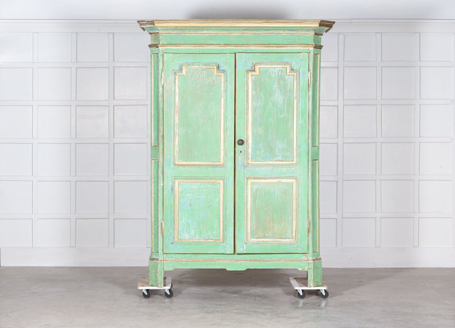 Monumental 19thC French Dry Scraped Painted Pine Armoire