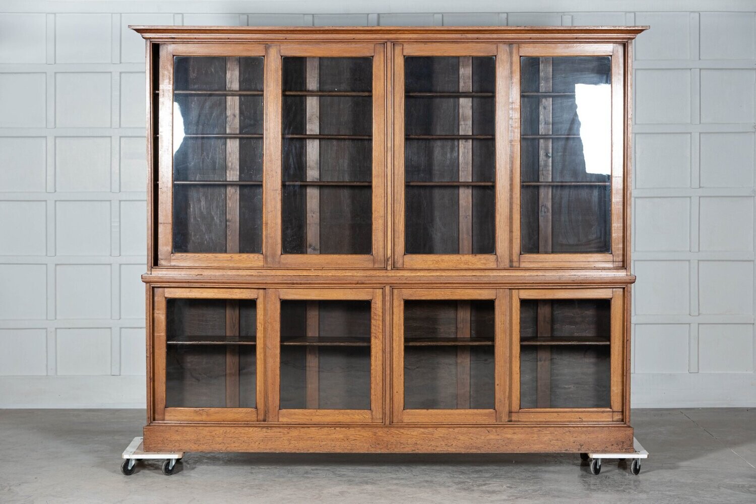 Monumental 19thC English Oak Glazed Vicarage Bookcase