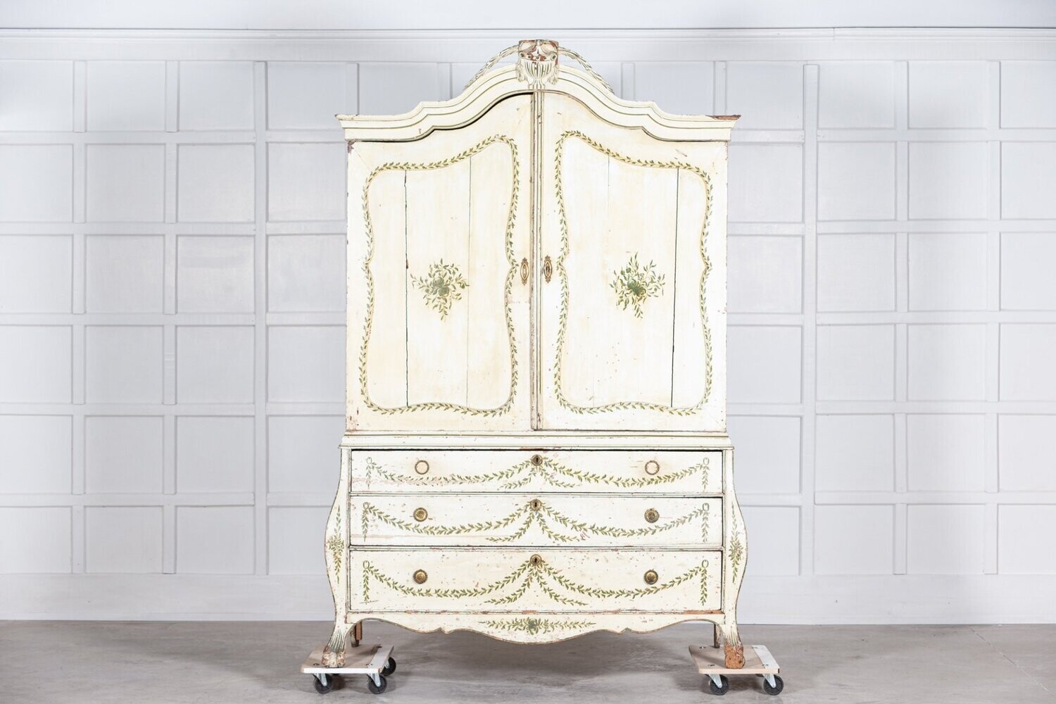 Large Exceptional 18thC Dutch Painted Linen Press