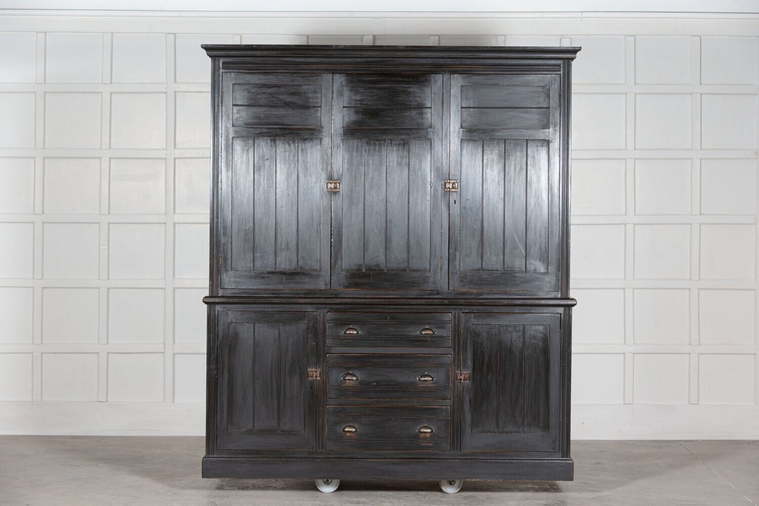 Large 19thC English Ebonised Pine Housekeepers Cupboard