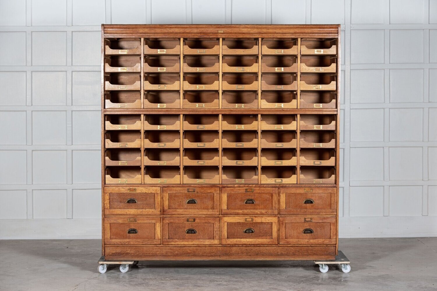 Monumental 19thC English Oak Haberdashery Cabinet