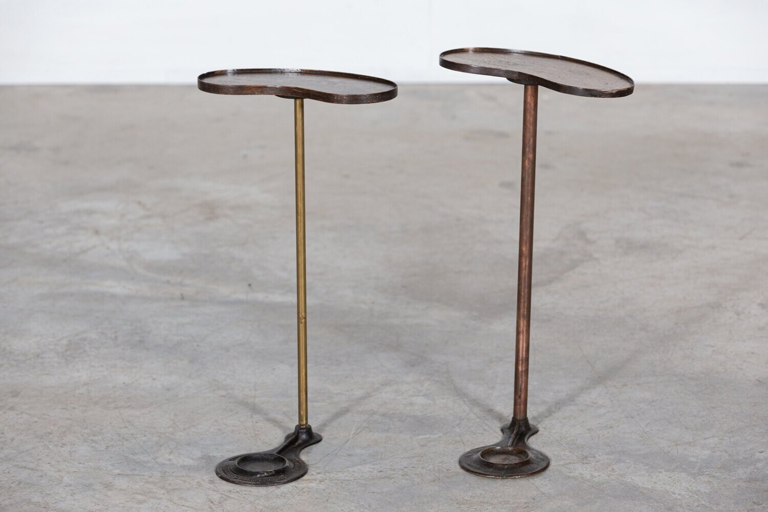 Pair 19thC English Iron & Oak Club Chair Side Tables
