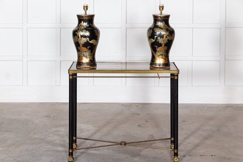 Pair English Large Chinoiserie Papier-Mâché Table Lamps