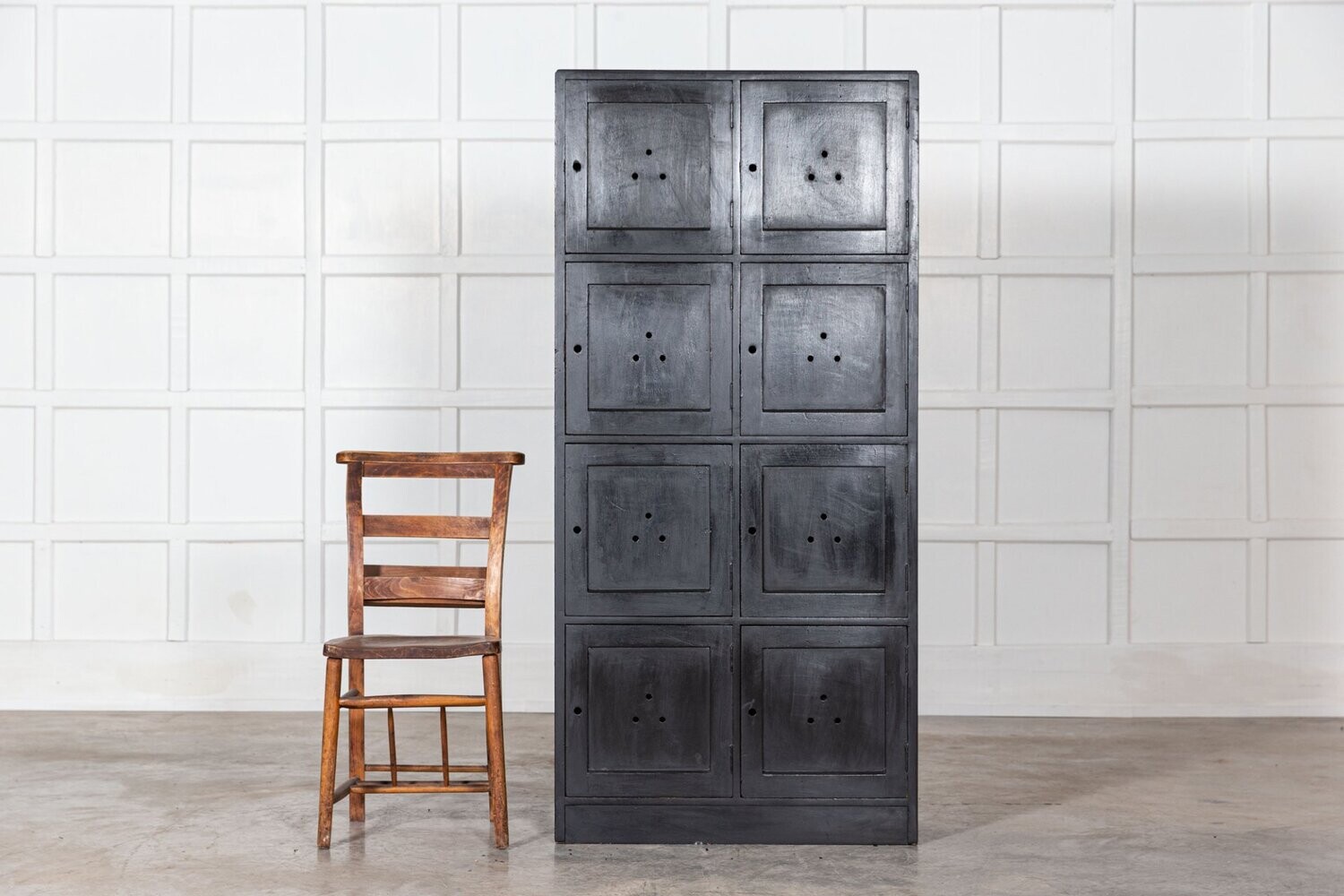 English Beech Ebonised Haberdashery Locker Cabinet