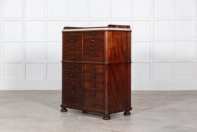 19thC English Mahogany & Marble Top Collectors Cabinet