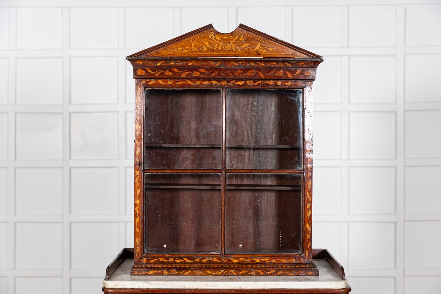 19thC Dutch Mahogany Marquetry Inlaid Display Cabinet