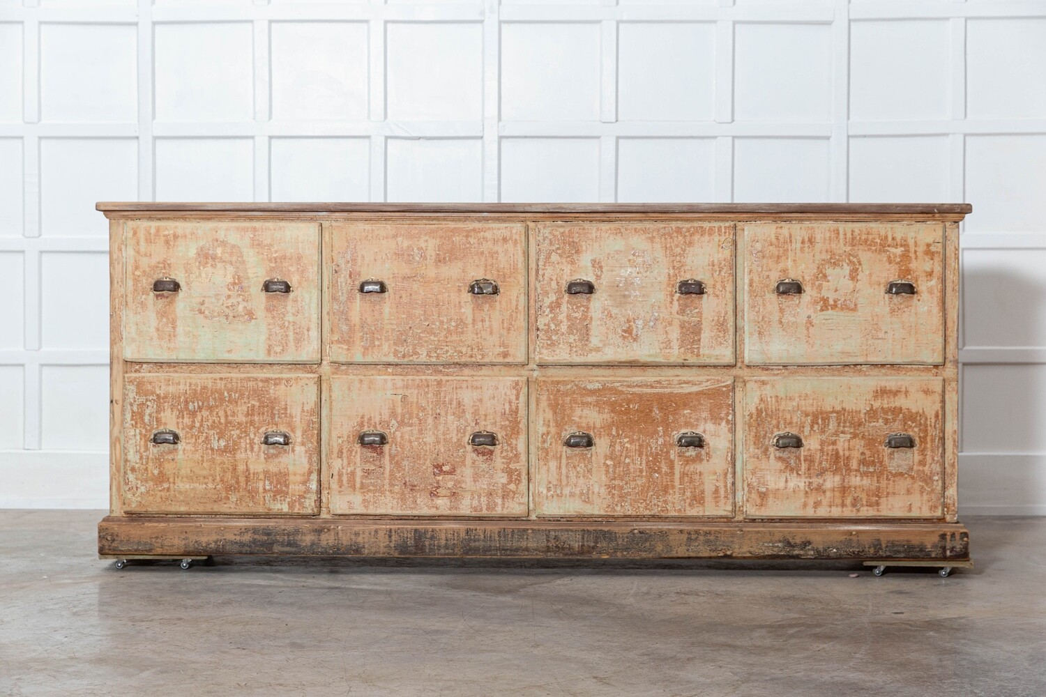19thC Large French Dry Scraped  Bank of Pine Drawers 