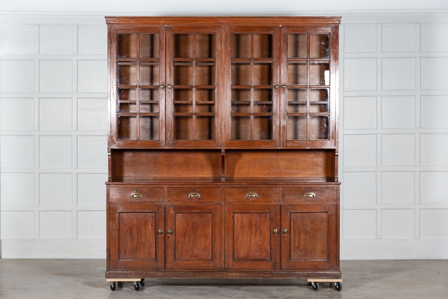 Large Glazed Pine & Oak Bookcase / Housekeepers Cabinet