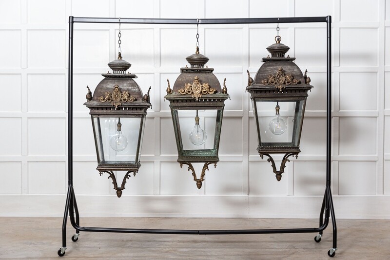 Large French 19thC Style Bronze & Iron Lantern