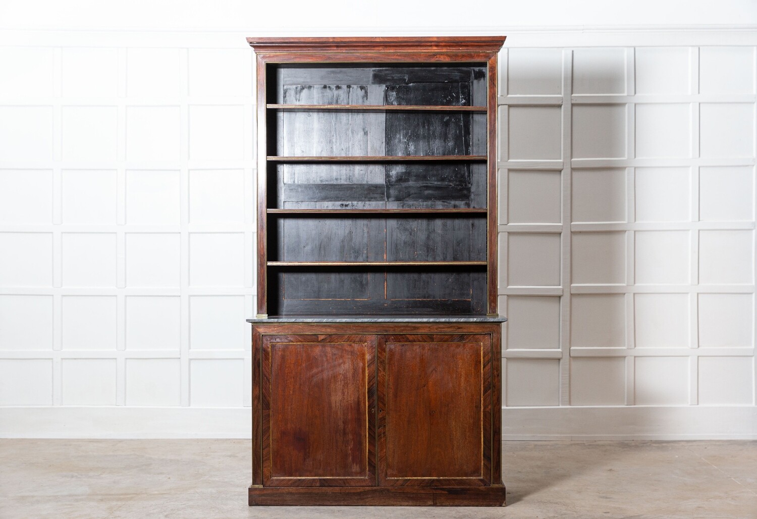 Large French Empire Mahogany & Marble Bookcase Cabinet