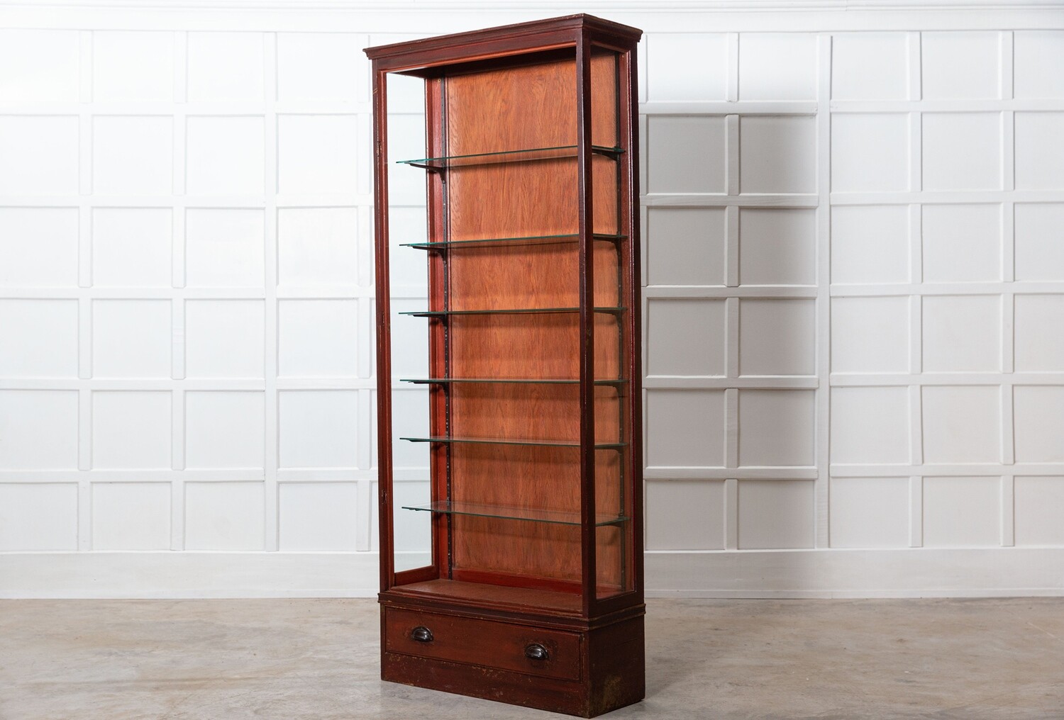 19thC English Oak Glazed Museum Display Cabinet