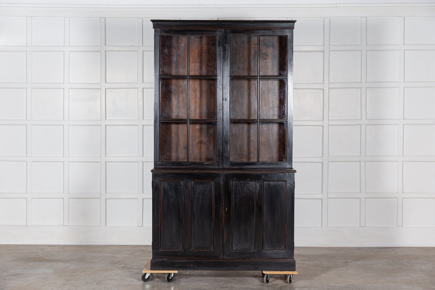 19thC English Ebonised Glazed Mahogany Display Cabinet