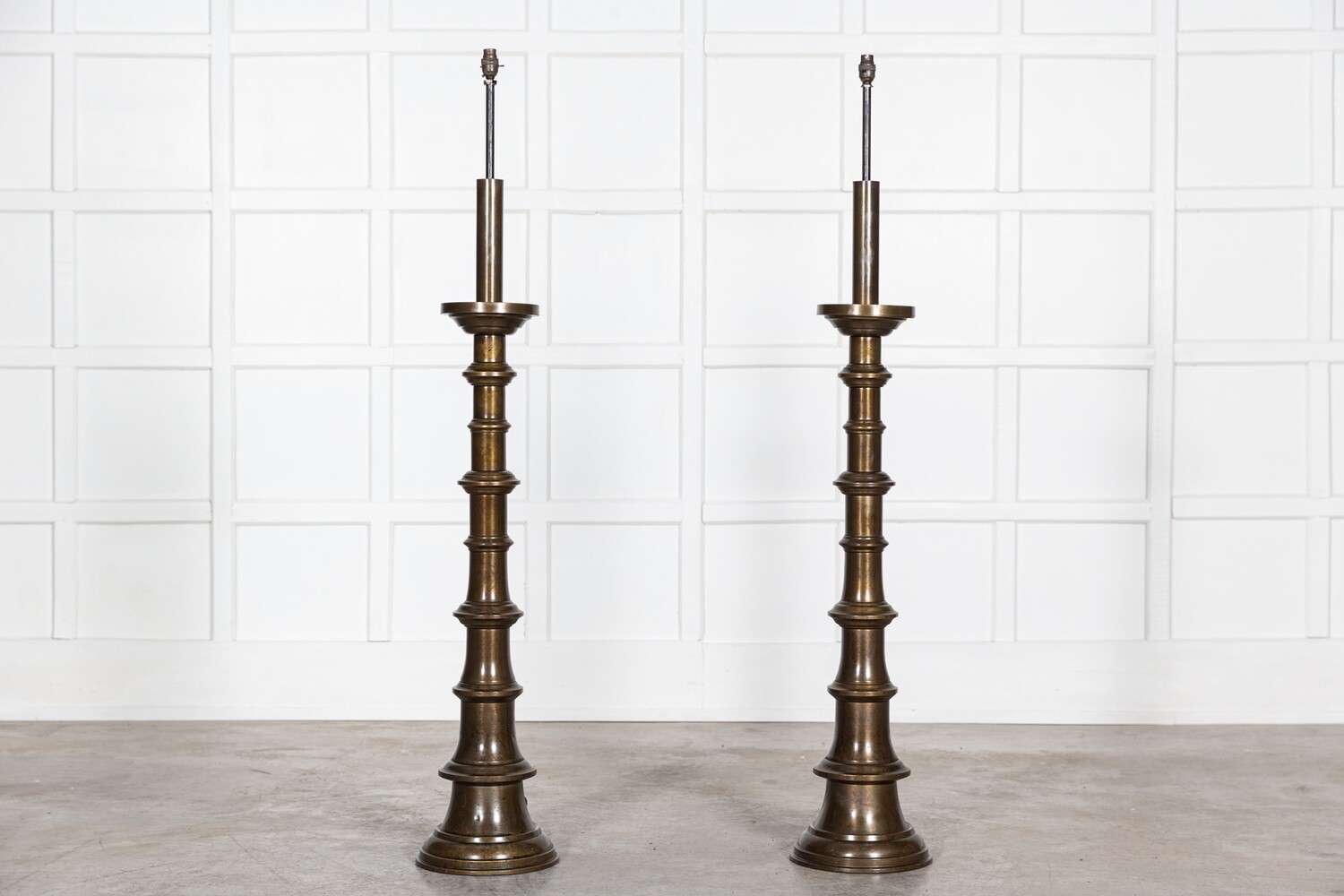 Pair Large Country House Brass Floor Lamps