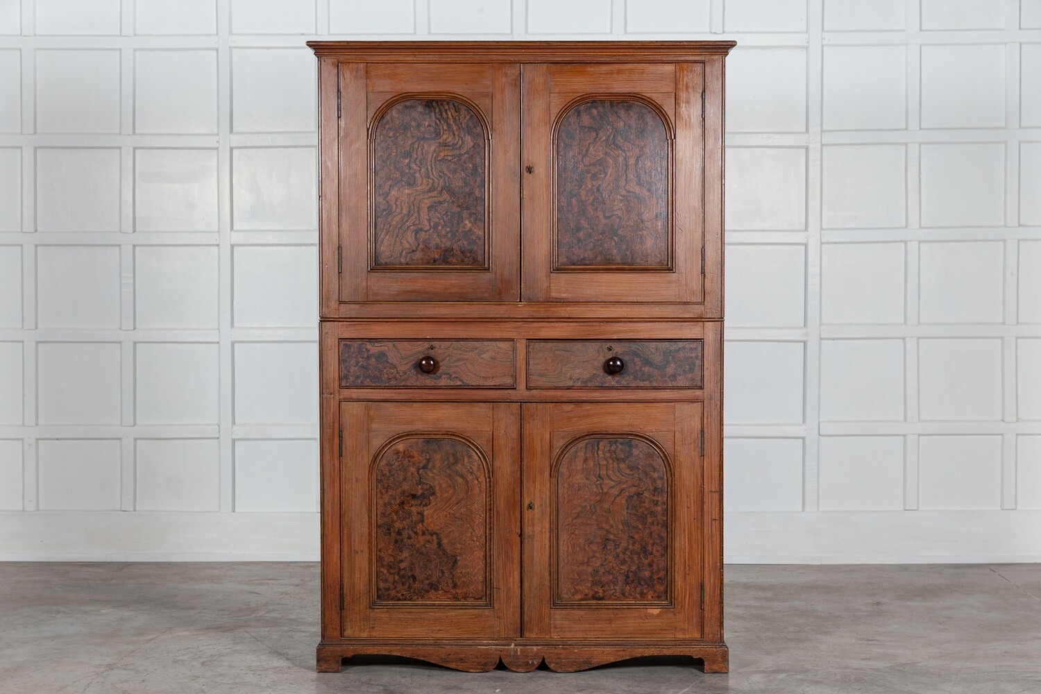 19thC Scottish Grained Arched Pine Housekeepers Cupboard