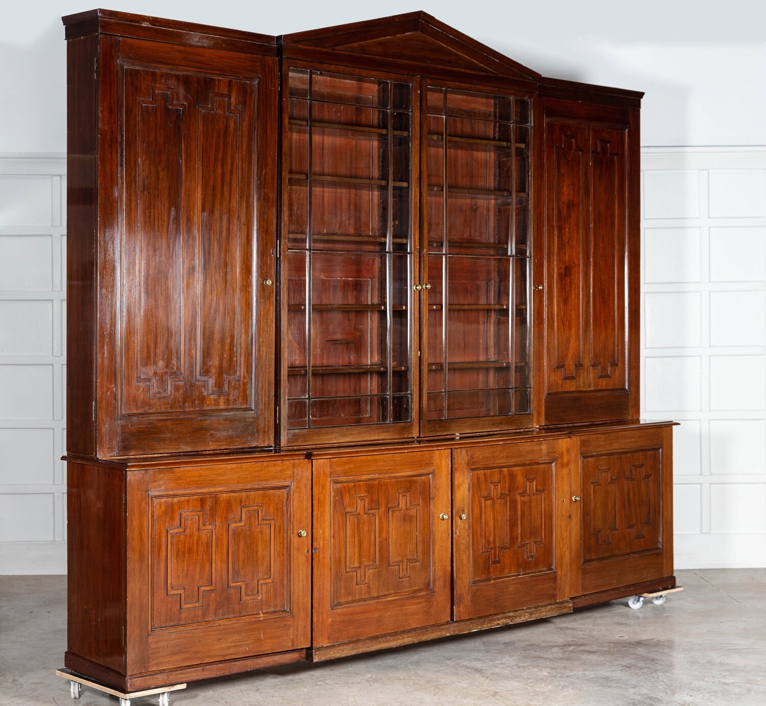 Monumental 19thC English Glazed Mahogany Library Bookcase