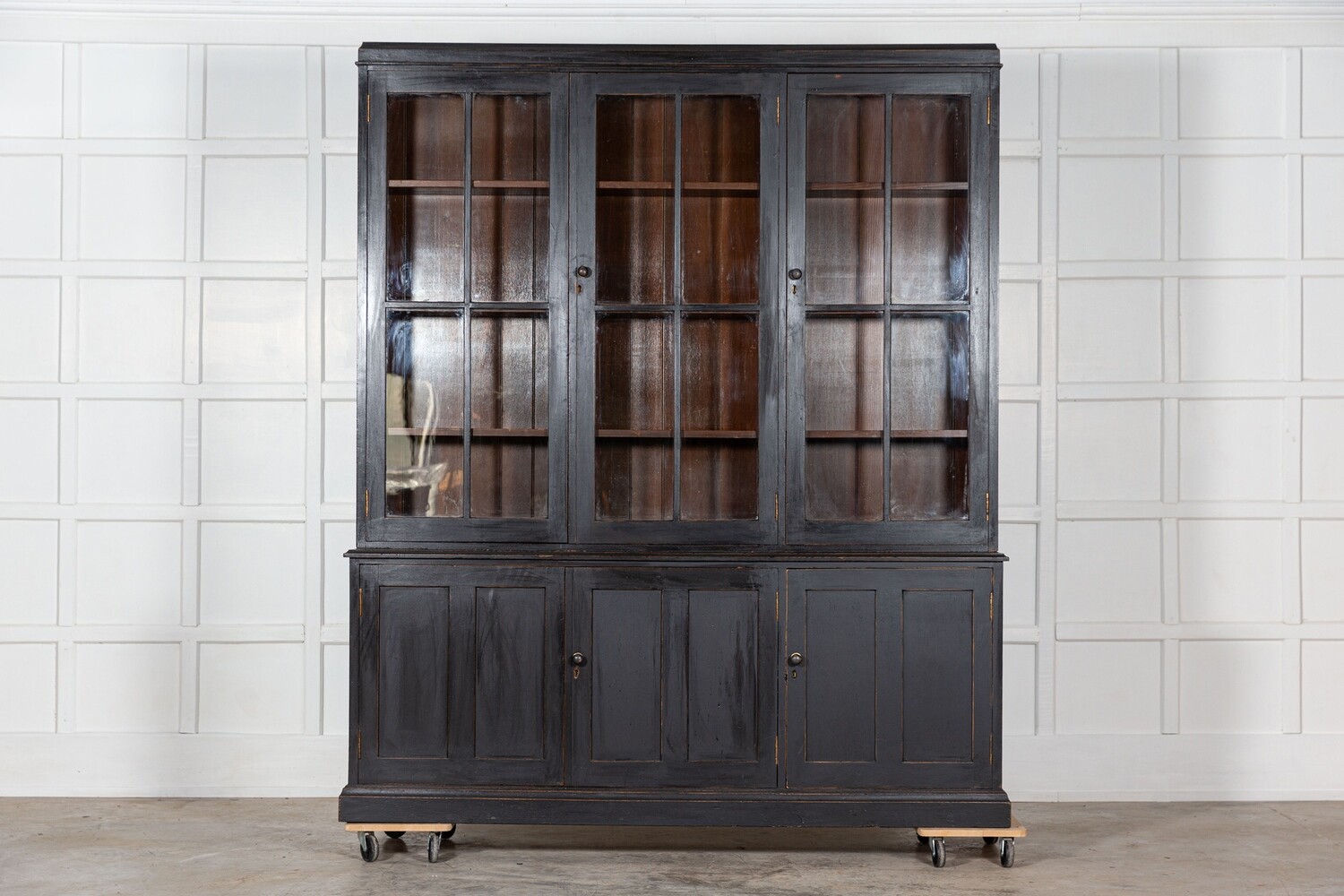 Large 19thC English Ebonised Oak Glazed Dresser / Cabinet