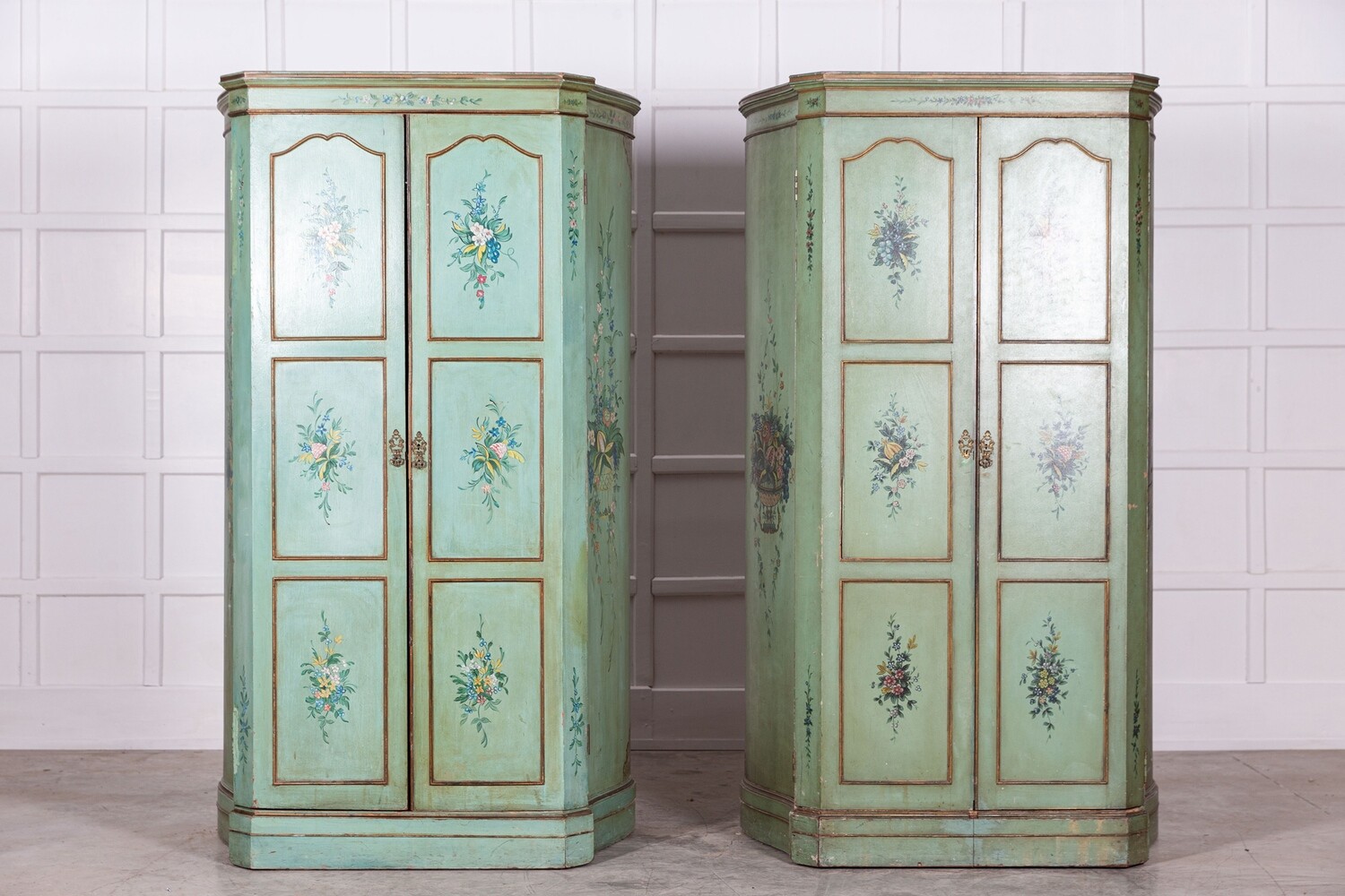 Pair Italian Painted Mahogany Armoire Cupboards