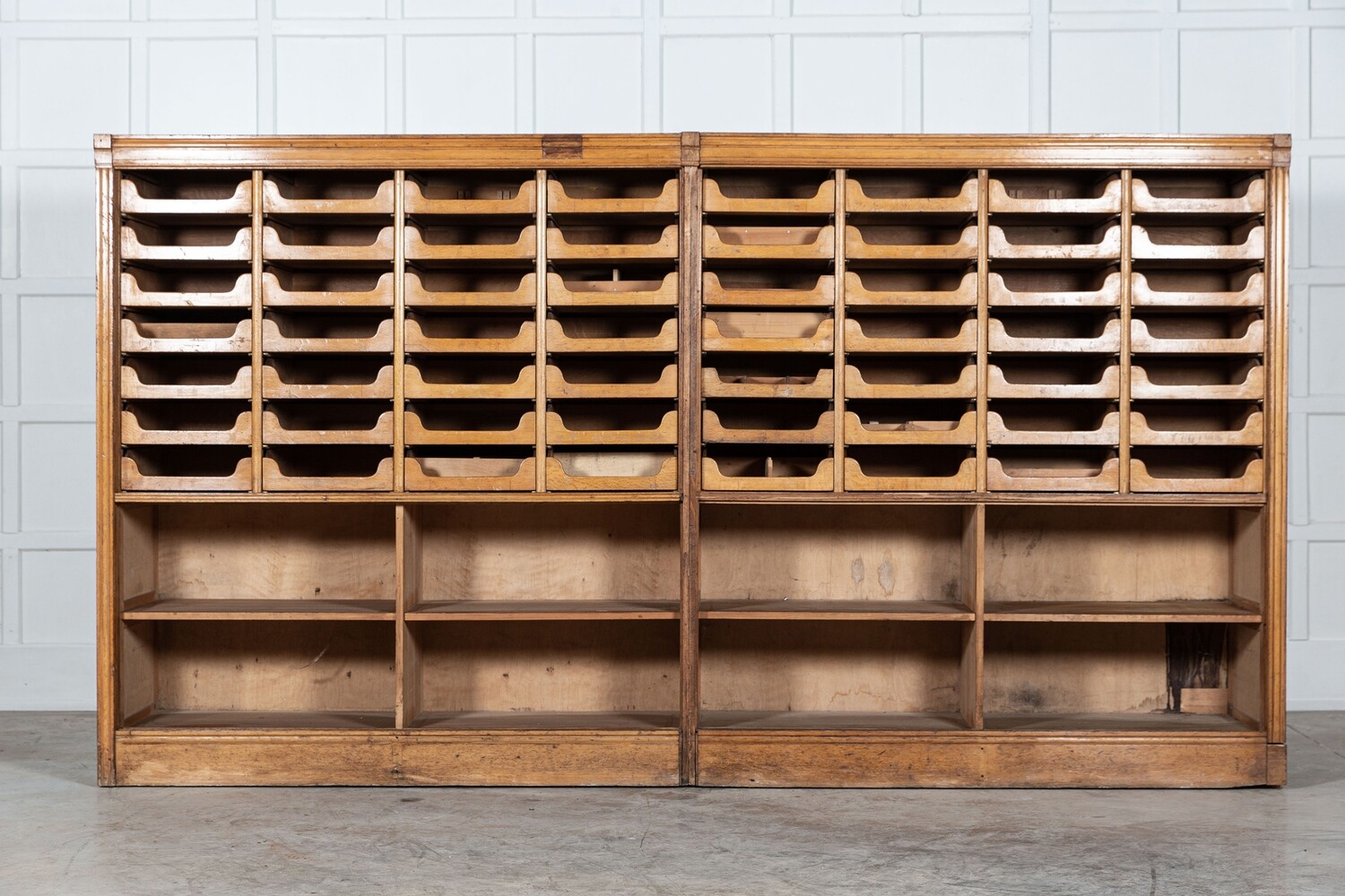Pair Monumental English Oak Haberdashery Cabinets
