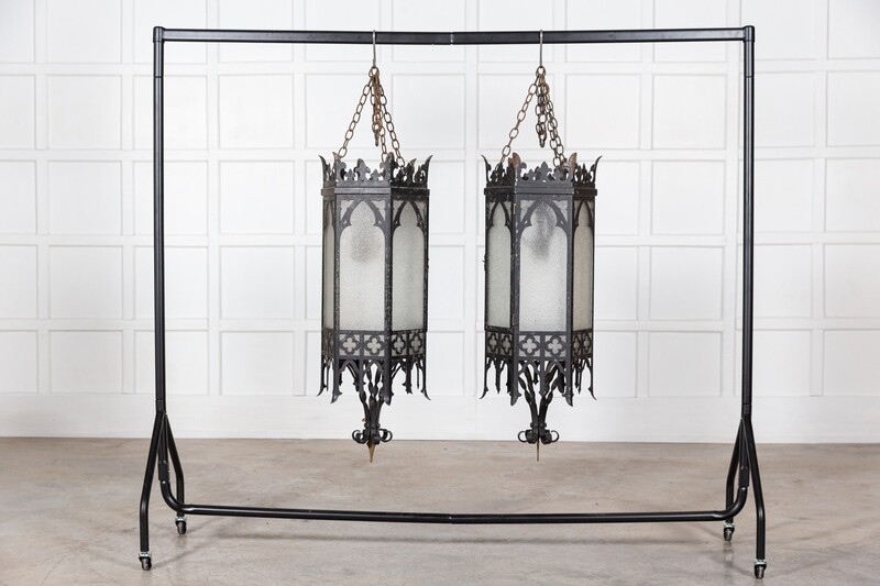 Monumental Pair Gothic Revival Church Lanterns