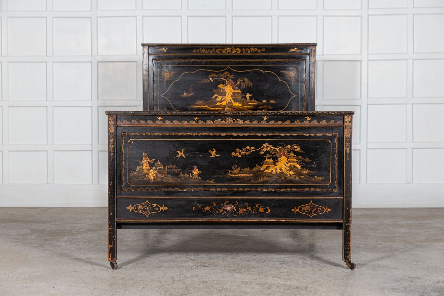 English Lacquered Chinoiserie Double Bed