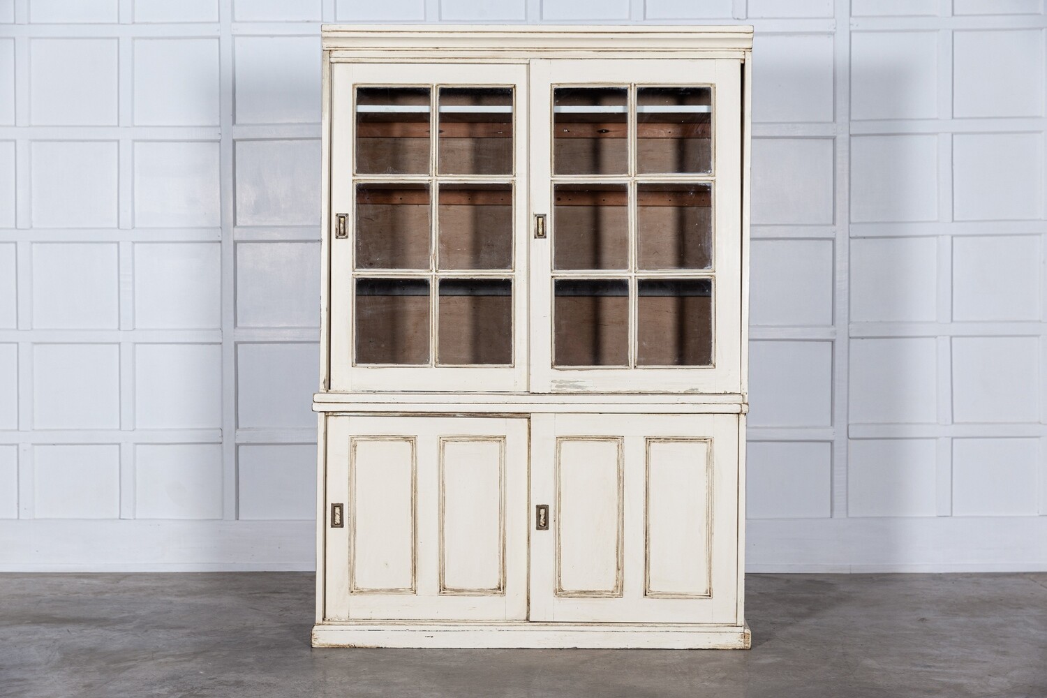 19thC English Painted Pine Glazed Cabinet