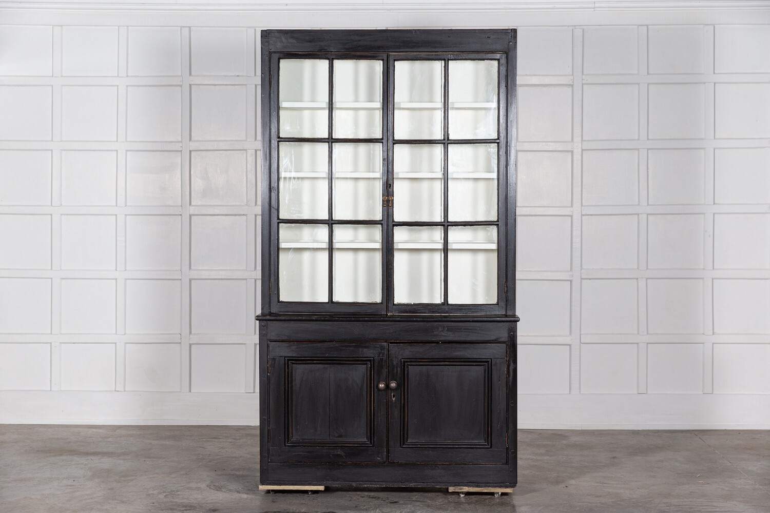 English Ebonised Glazed Pine Cabinet/ Vitrine