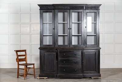 Large English Ebonised Glazed Pine Breakfront Bookcase Large English Ebonised Glazed Pine Breakfront Bookcase