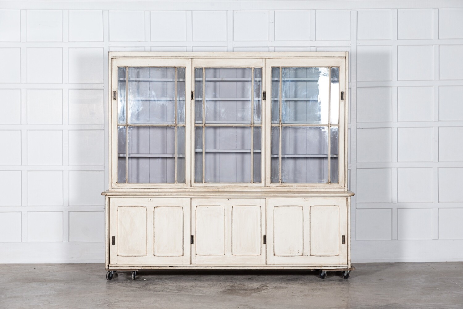 19thC Large English Pine Glazed Butlers Pantry Cabinet