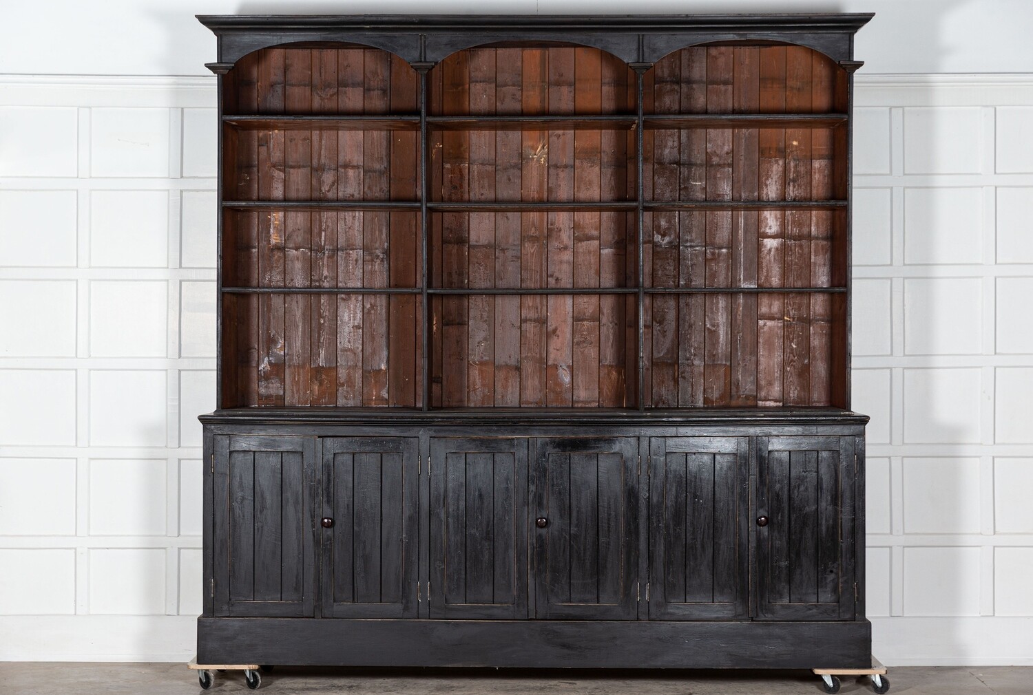 Monumental English  Ebonised Bookcase / Display Cabinet
