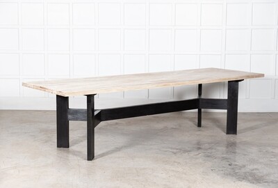 Monumental English Ebonised Bleached Brutalist Pine Dining Table 