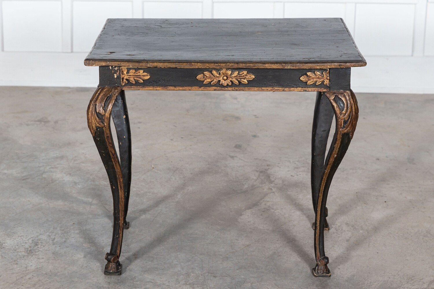 18thC Italian Ebonised Carved Gilt Side Table