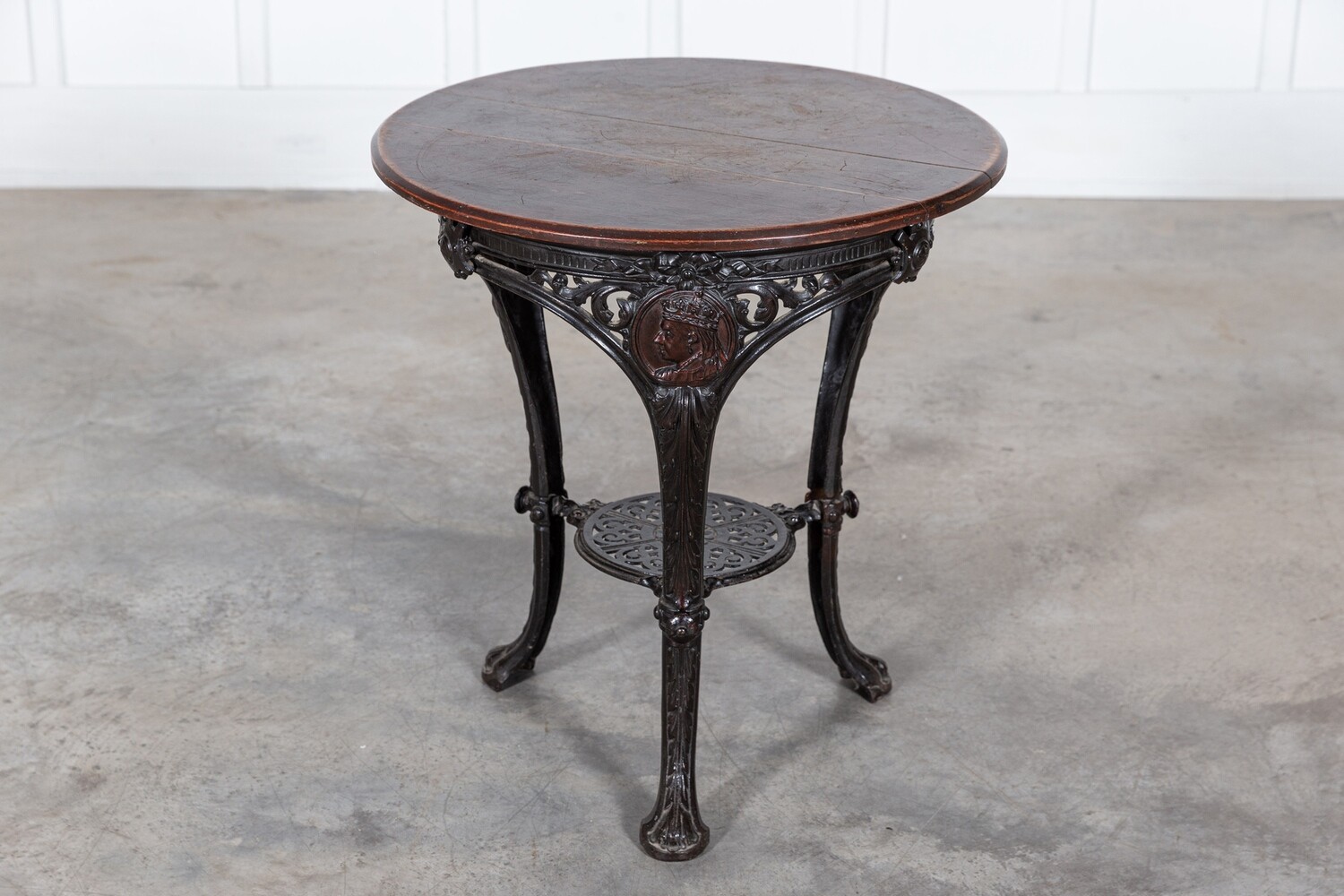 19thC English Coalbrookdale Iron & Mahogany Tavern Table 