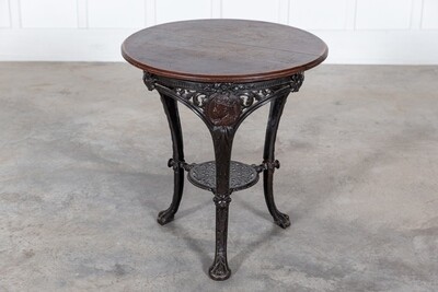 19thC English Coalbrookdale Iron & Mahogany Tavern Table 