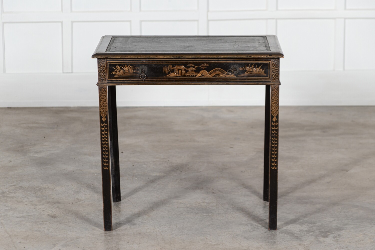 19thC English Chinoiserie Leather Writing Table
