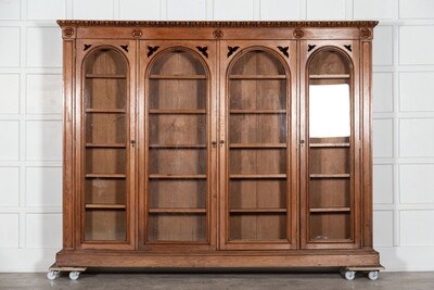 Monumental 19thC English Pine Arched Glazed Bookcase