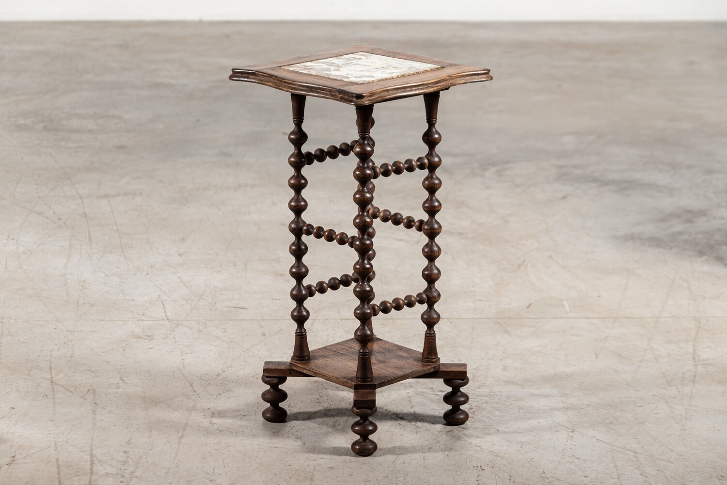 19thC French Marble & Oak Bobbin Table