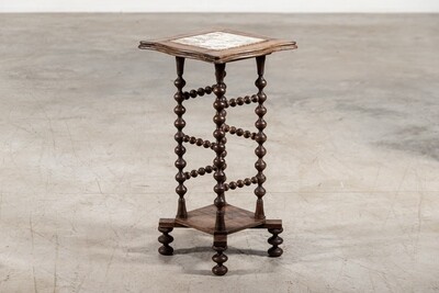 19thC French Marble & Oak Bobbin Table