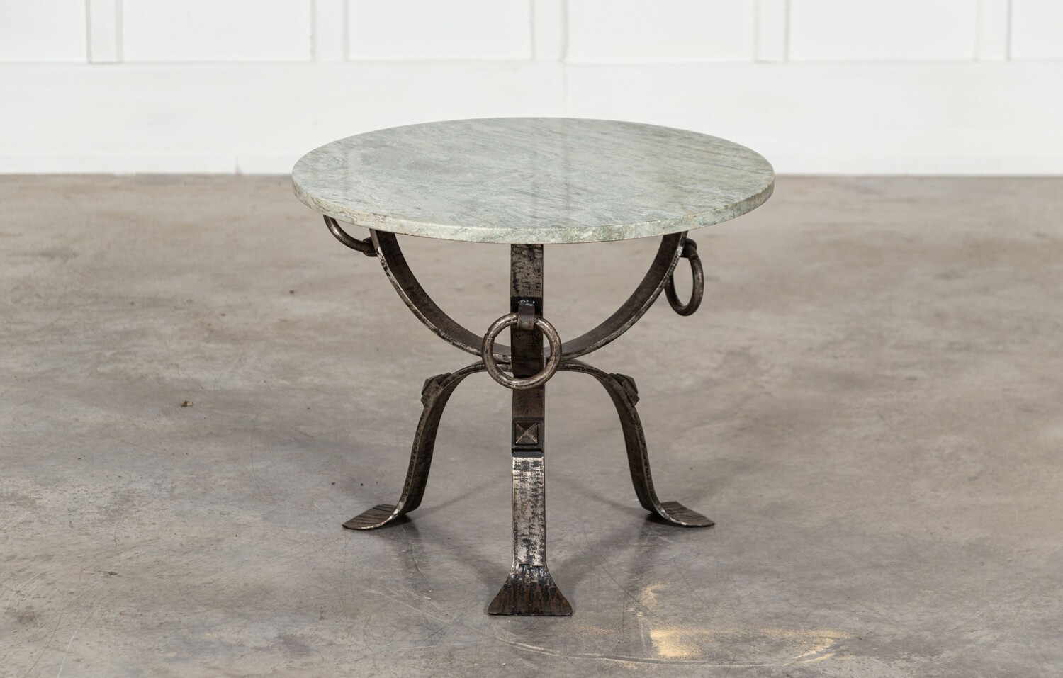 Mid-Century French Green Marble & Iron Side Table
